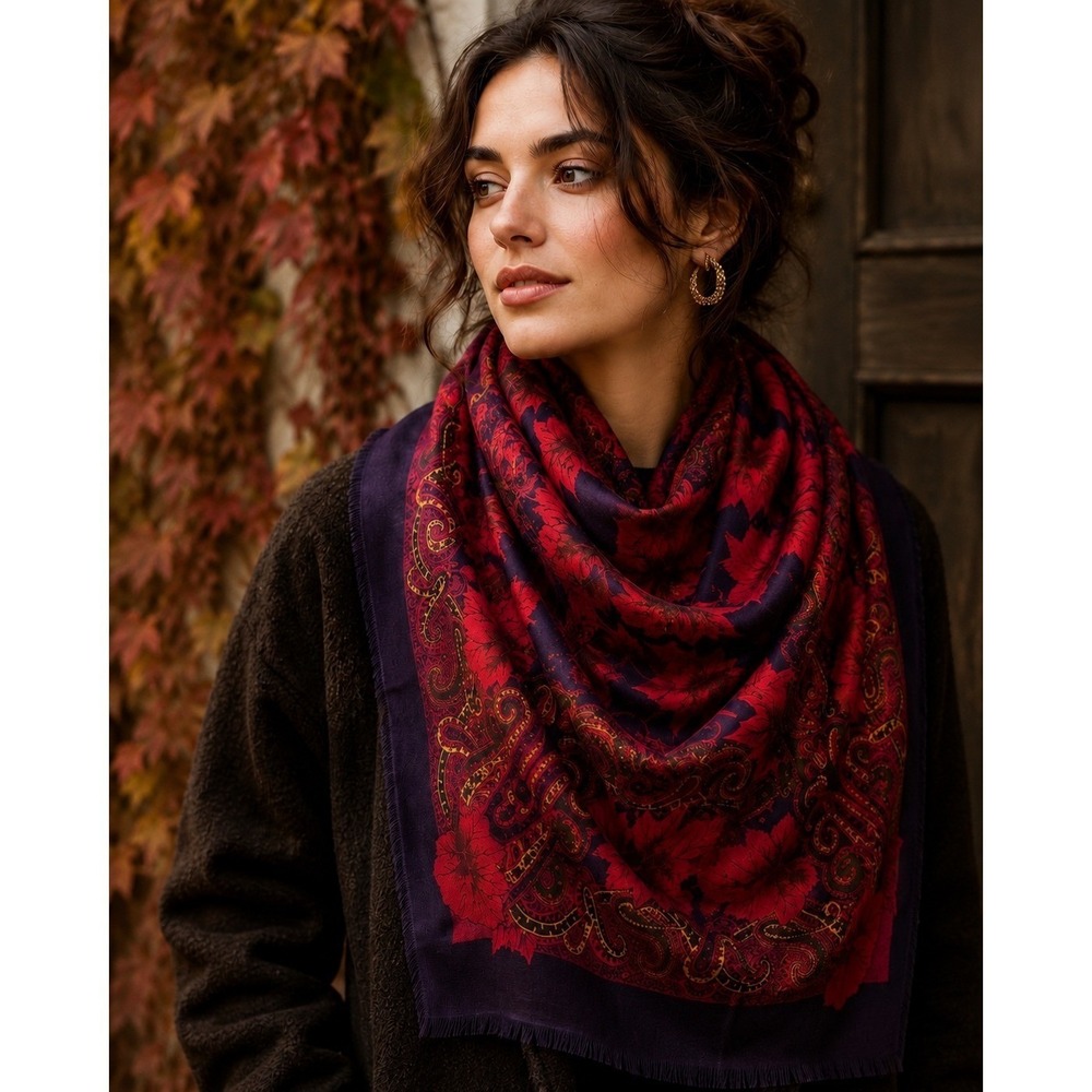 Paisley Maple Leaf Scarf Made in Italy Retro Whimsygoth Cottagecore Fall 34x34